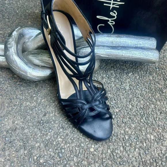 Cole Haan Black Leather Verona Strappy High Heel Sandals Size 10 - Picture 7 of 8